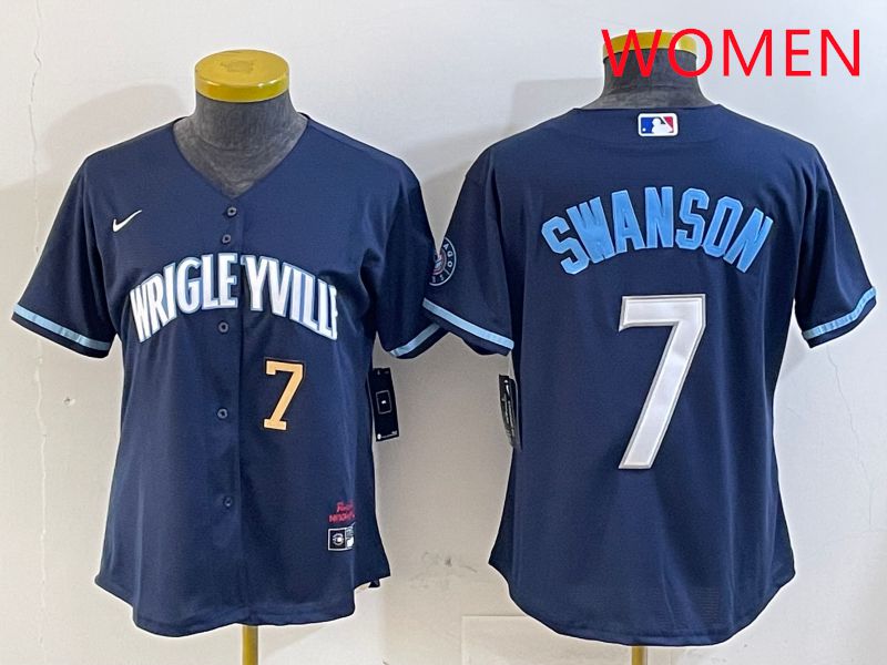 Women Chicago Cubs #7 Swanson Blue City Edition Game 2025 Nike MLB Jersey style 5